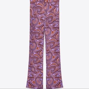 ZARA printed flare high waisted pants. Retro swirl pattern.